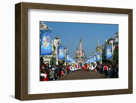 Parade in the Main Street U.S.A. with Sleeping Beauty's Castle, Disneyland Resort Paris-null-Framed Premium Giclee Print