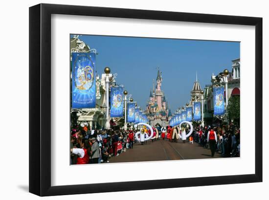 Parade in the Main Street U.S.A. with Sleeping Beauty's Castle, Disneyland Resort Paris-null-Framed Art Print