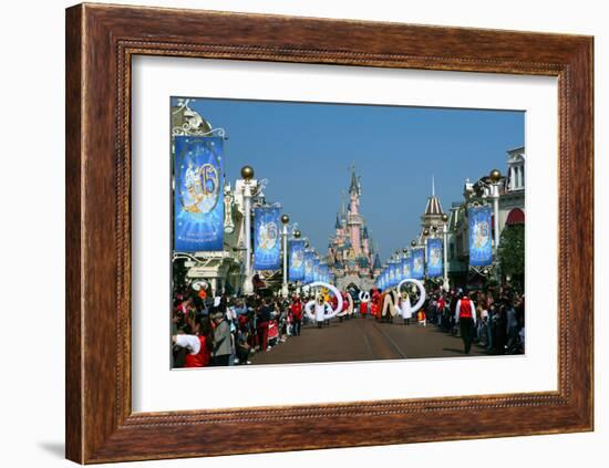 Parade in the Main Street U.S.A. with Sleeping Beauty's Castle, Disneyland Resort Paris-null-Framed Art Print