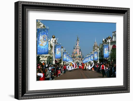 Parade in the Main Street U.S.A. with Sleeping Beauty's Castle, Disneyland Resort Paris-null-Framed Art Print