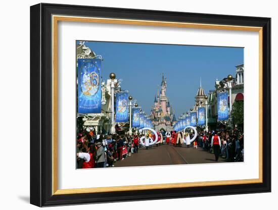 Parade in the Main Street U.S.A. with Sleeping Beauty's Castle, Disneyland Resort Paris-null-Framed Art Print