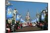 Parade in the Main Street U.S.A. with Sleeping Beauty's Castle, Disneyland Resort Paris-null-Mounted Art Print