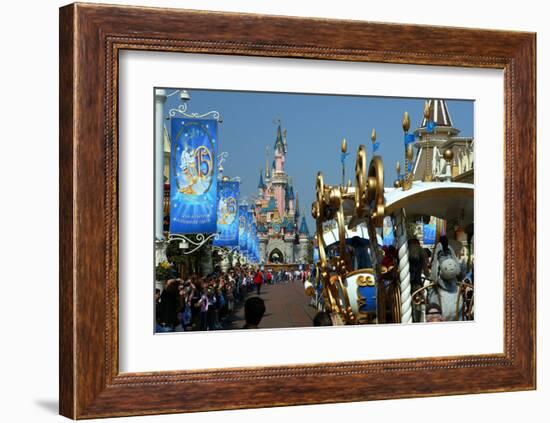 Parade in the Main Street U.S.A. with Sleeping Beauty's Castle, Disneyland Resort Paris-null-Framed Art Print