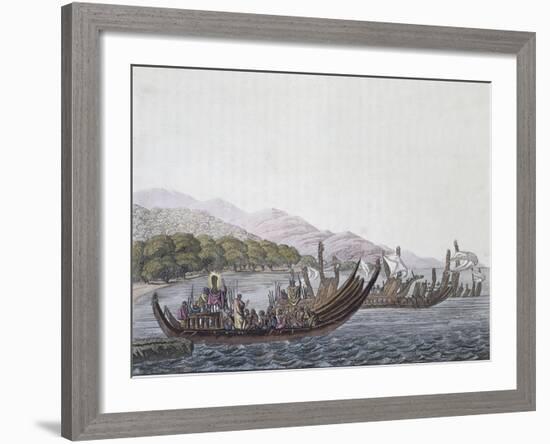 Parade of War Canoes in Pare in Honor of James Cook, in May 1774-null-Framed Giclee Print