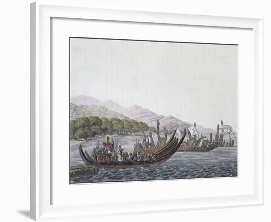 Parade of War Canoes in Pare in Honor of James Cook, in May 1774-null-Framed Giclee Print