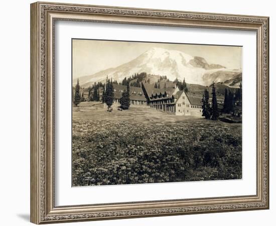 Paradise Inn and Mount Rainier, 1916-Asahel Curtis-Framed Giclee Print