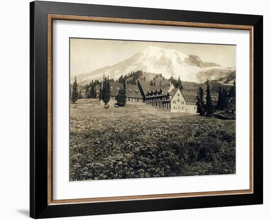 Paradise Inn and Mount Rainier, 1916-Asahel Curtis-Framed Giclee Print