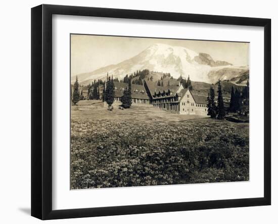 Paradise Inn and Mount Rainier, 1916-Asahel Curtis-Framed Giclee Print