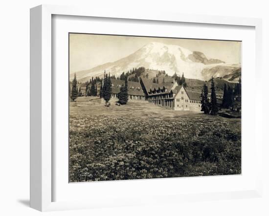 Paradise Inn and Mount Rainier, 1916-Asahel Curtis-Framed Giclee Print