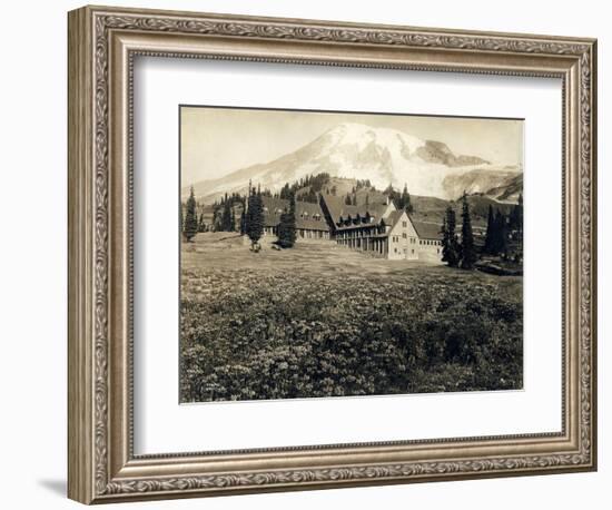 Paradise Inn and Mount Rainier, 1916-Asahel Curtis-Framed Giclee Print