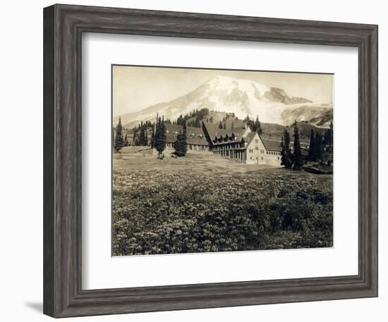 Paradise Inn and Mount Rainier, 1916-Asahel Curtis-Framed Giclee Print