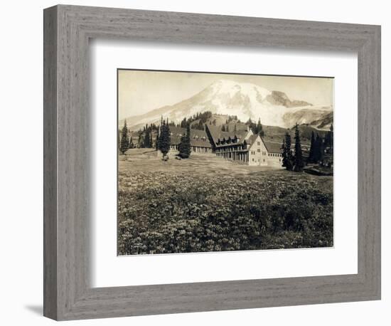 Paradise Inn and Mount Rainier, 1916-Asahel Curtis-Framed Giclee Print