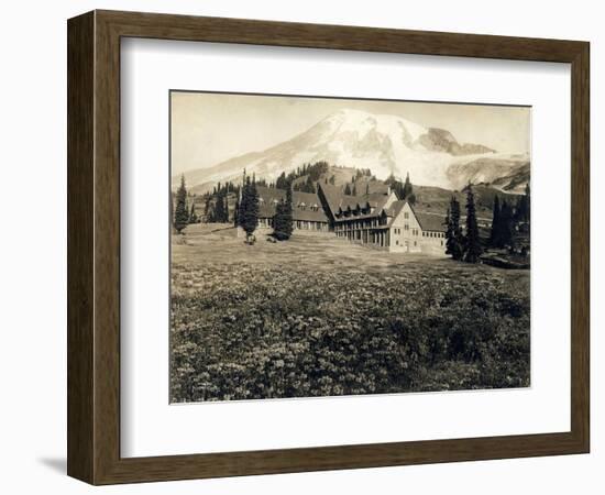 Paradise Inn and Mount Rainier, 1916-Asahel Curtis-Framed Giclee Print