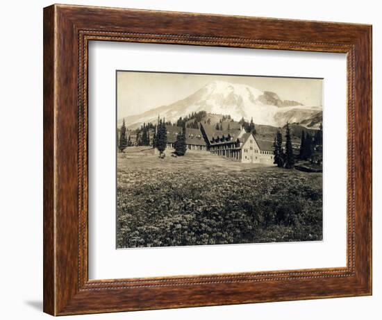 Paradise Inn and Mount Rainier, 1916-Asahel Curtis-Framed Giclee Print