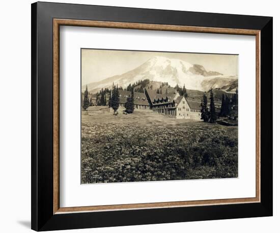 Paradise Inn and Mount Rainier, 1916-Asahel Curtis-Framed Giclee Print