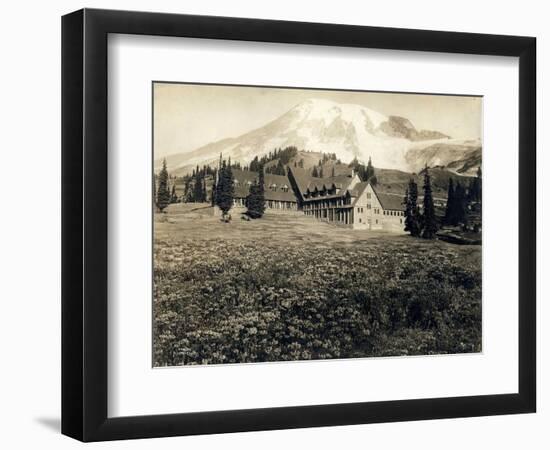 Paradise Inn and Mount Rainier, 1916-Asahel Curtis-Framed Giclee Print