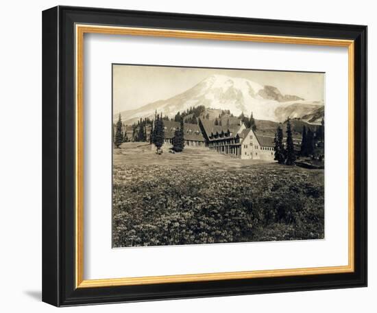 Paradise Inn and Mount Rainier, 1916-Asahel Curtis-Framed Giclee Print