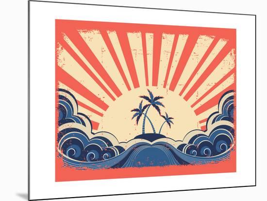 Paradise Island On Grunge Paper Background With Sun-GeraKTV-Mounted Print