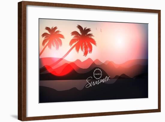 Paradise Island-Palm Tree Sunset-AlessandraM-Framed Premium Giclee Print