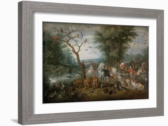 Paradise Landscape with Animals - Peinture De Jan Brueghel the Younger (1601-1678) - 1613-1615 - Oi-Jan the Younger Brueghel-Framed Giclee Print