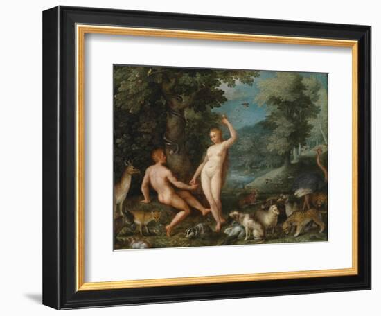 Paradise Landscape with Eve Tempting Adam-Jan Brueghel the Younger-Framed Giclee Print