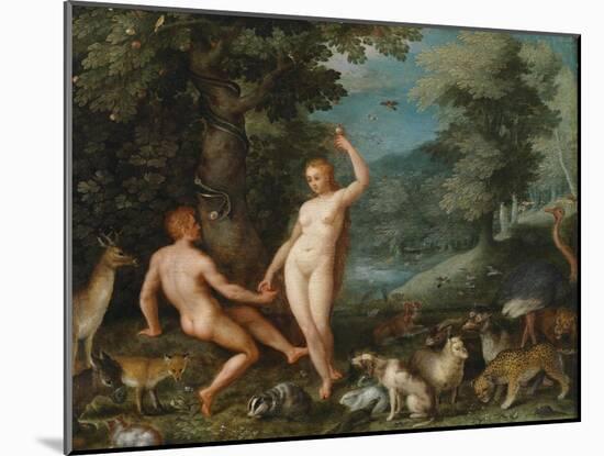 Paradise Landscape with Eve Tempting Adam-Jan Brueghel the Younger-Mounted Giclee Print