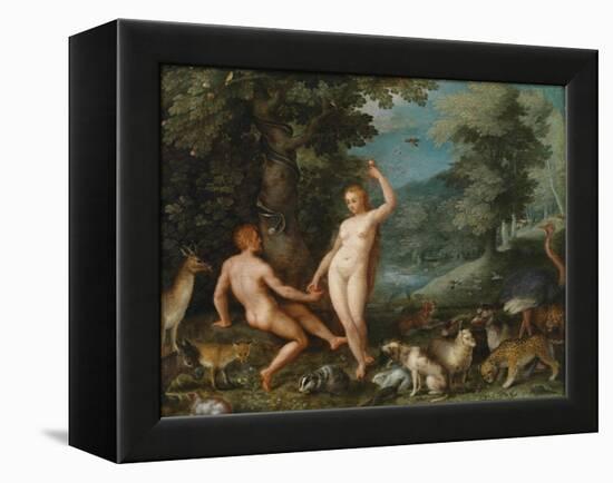 Paradise Landscape with Eve Tempting Adam-Jan Brueghel the Younger-Framed Premier Image Canvas