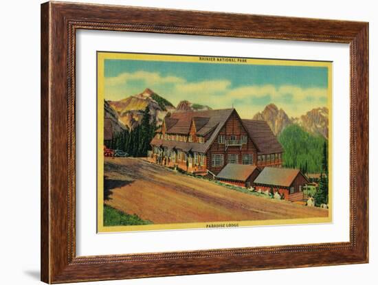 Paradise Lodge at Rainier National Park - Rainier National Park-Lantern Press-Framed Art Print