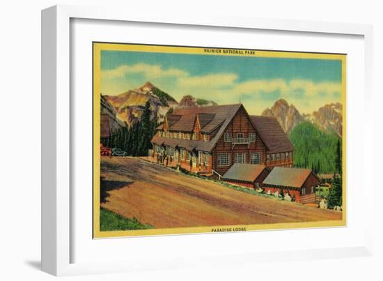 Paradise Lodge at Rainier National Park - Rainier National Park-Lantern Press-Framed Art Print