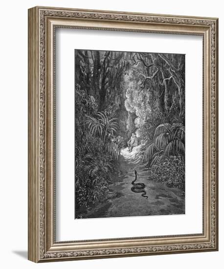 Paradise Lost, by Milton: The serpent approaches-Gustave Dore-Framed Giclee Print