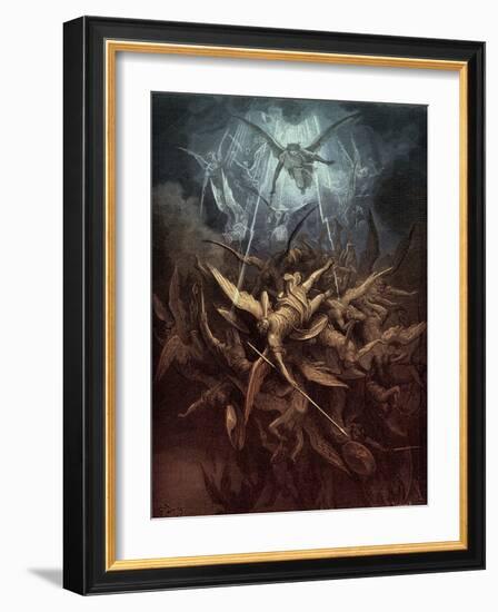 Paradise Lost: Fall of the rebel angels,-Gustave Dore-Framed Giclee Print