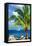 Paradise Palm Tree with a Sailboat on the Ocean - Florida-Philippe Hugonnard-Framed Premier Image Canvas