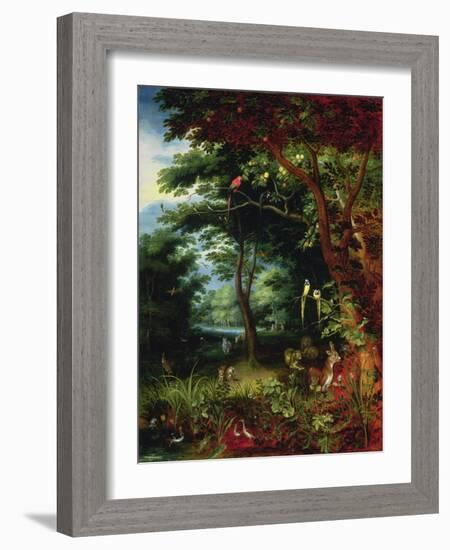 Paradise Scene with Adam and Eve-Jan Brueghel the Younger-Framed Giclee Print