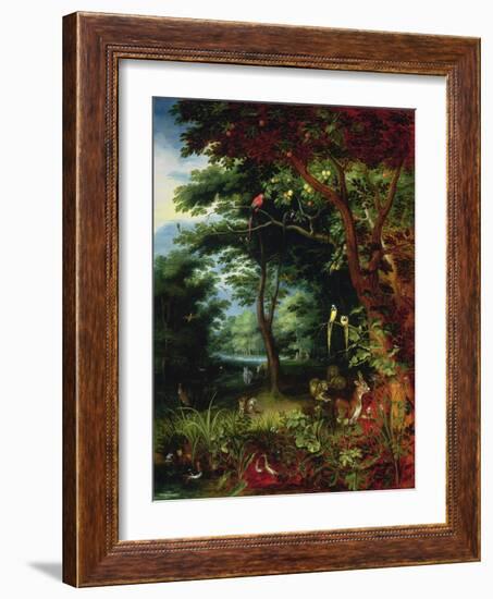 Paradise Scene with Adam and Eve-Jan Brueghel the Younger-Framed Giclee Print