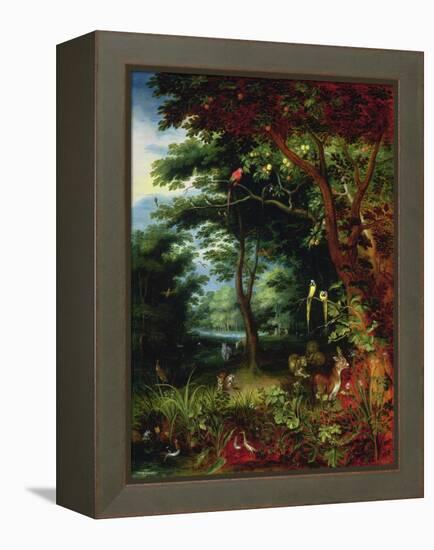 Paradise Scene with Adam and Eve-Jan Brueghel the Younger-Framed Premier Image Canvas