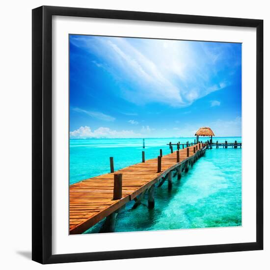 Paradise. Vacations and Tourism Concept. Tropical Resort. Jetty on Isla Mujeres, Mexico,Cancun-Subbotina Anna-Framed Photographic Print