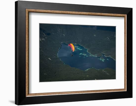 Paraglider Above Eibsee, Aerial Picture, Mountain Lake, Mountain Forest, Paragliding-Frank Fleischmann-Framed Photographic Print