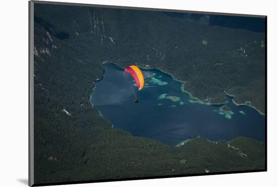 Paraglider Above Eibsee, Aerial Picture, Mountain Lake, Mountain Forest, Paragliding-Frank Fleischmann-Mounted Photographic Print