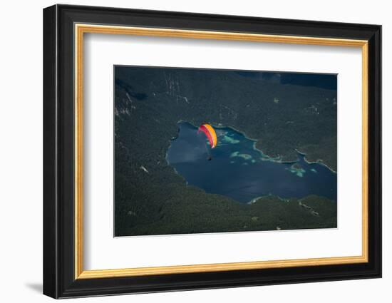 Paraglider Above Eibsee, Aerial Picture, Mountain Lake, Mountain Forest, Paragliding-Frank Fleischmann-Framed Photographic Print