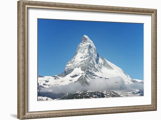 Paraglider Flying Near the Matterhorn, 4478M, Zermatt, Valais, Swiss Alps, Switzerland, Europe-Christian Kober-Framed Photographic Print