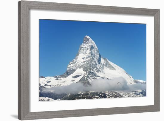 Paraglider Flying Near the Matterhorn, 4478M, Zermatt, Valais, Swiss Alps, Switzerland, Europe-Christian Kober-Framed Photographic Print