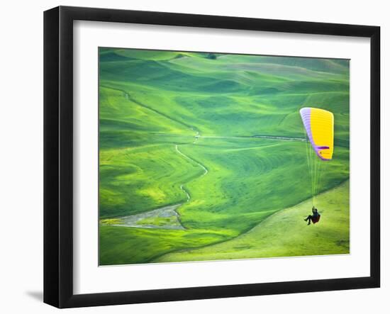 Paragliding Among the Picturesque, Wheat Covered Hills of the Palouse in Eastern Washington at Dusk-Ben Herndon-Framed Photographic Print