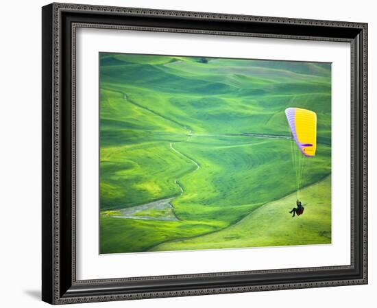 Paragliding Among the Picturesque, Wheat Covered Hills of the Palouse in Eastern Washington at Dusk-Ben Herndon-Framed Photographic Print