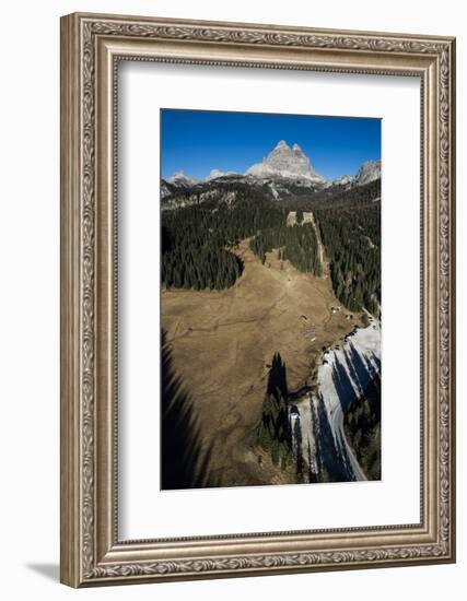 Paragliding in Front of Tre Cime, Autumn, Aerial Shots, Sextener Dolomites, Autumn Wood, Italy-Frank Fleischmann-Framed Photographic Print