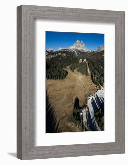 Paragliding in Front of Tre Cime, Autumn, Aerial Shots, Sextener Dolomites, Autumn Wood, Italy-Frank Fleischmann-Framed Photographic Print