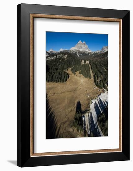Paragliding in Front of Tre Cime, Autumn, Aerial Shots, Sextener Dolomites, Autumn Wood, Italy-Frank Fleischmann-Framed Photographic Print