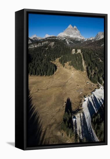 Paragliding in Front of Tre Cime, Autumn, Aerial Shots, Sextener Dolomites, Autumn Wood, Italy-Frank Fleischmann-Framed Premier Image Canvas