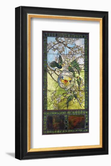 Parakeets and Gold Fish Bowl, about 1893-Louis Comfort Tiffany-Framed Art Print