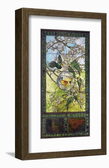 Parakeets and Gold Fish Bowl, about 1893-Louis Comfort Tiffany-Framed Art Print