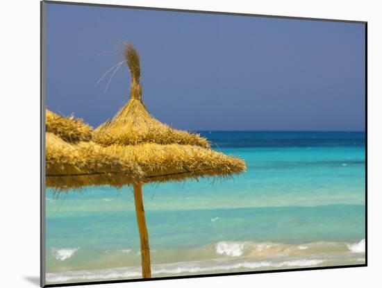 Parasols on Beach, Rethymno, Crete, Greek Islands, Greece, Europe-Sakis Papadopoulos-Mounted Photographic Print